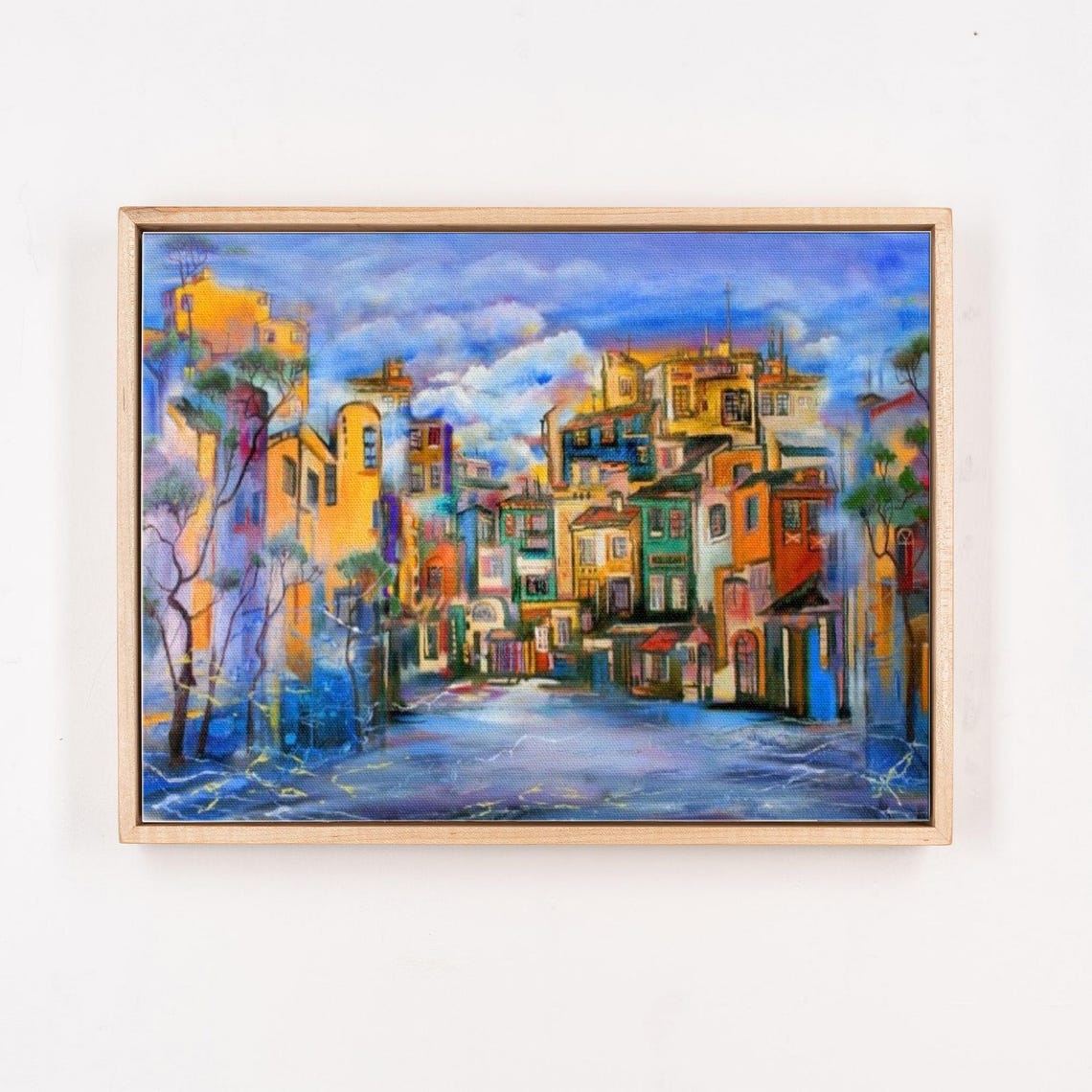 Colorful Mediterranean Old Town Harbor Waterfront Cityscape Poster - Image 4
