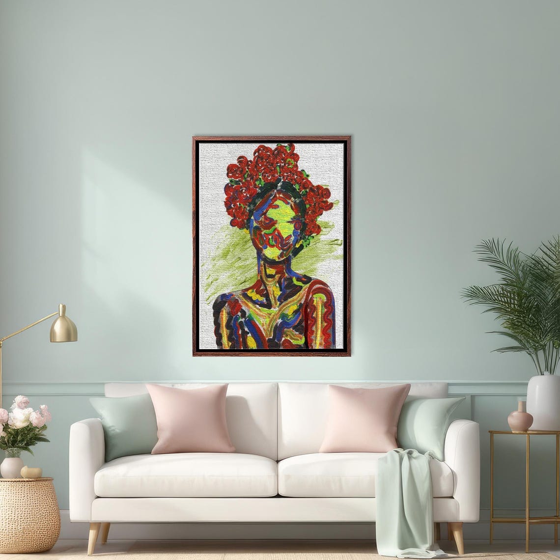 Colorful Abstract Woman With Red Rose Crown Expressionist Poster