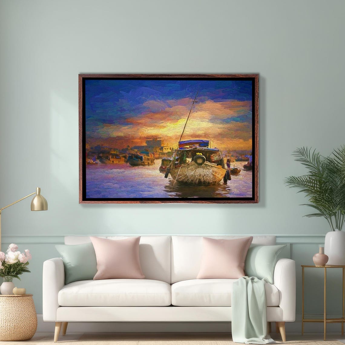 Floating Market Boat At Golden Sunset Mekong Delta Vietnam Poster