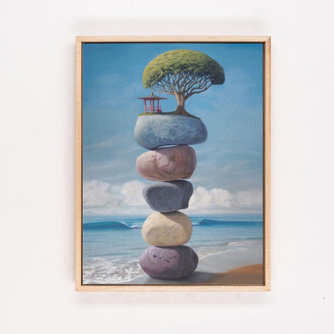 Balanced Stone Cairn With Tree On Beach Surreal Zen Art Poster - Image 4