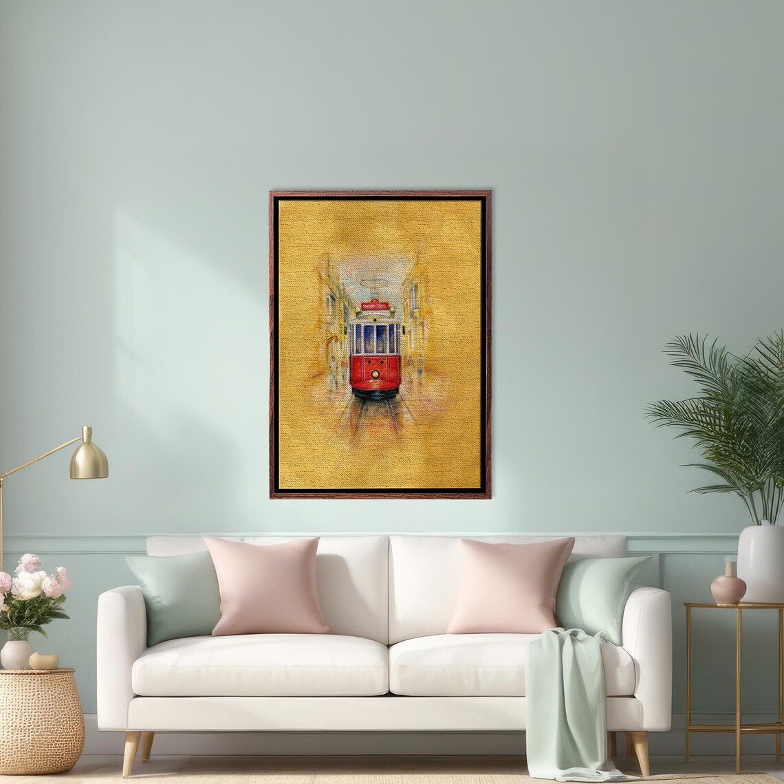 Istanbul Istiklal Street Historic Red Tram Oil Painting Poster