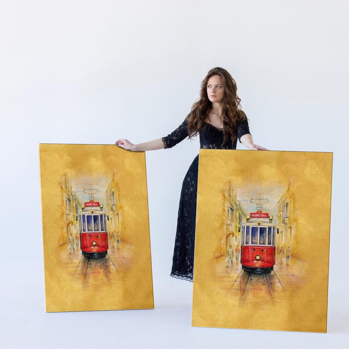 Istanbul Istiklal Street Historic Red Tram Oil Painting Poster - Image 5