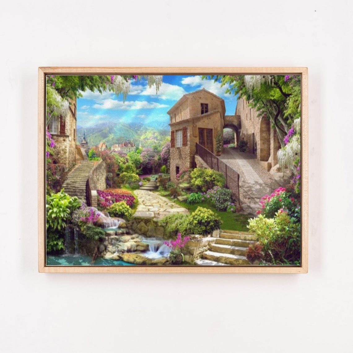 Old Stone Village Waterfall Stream Flower Garden Italy Poster - Image 4