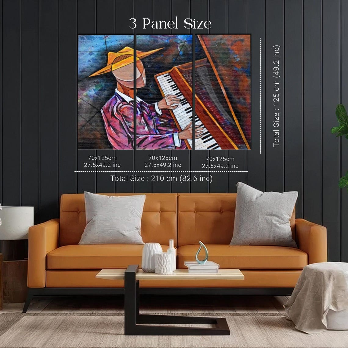 Cubist Man in Yellow Hat Playing Grand Piano Music Art Poster - Image 2