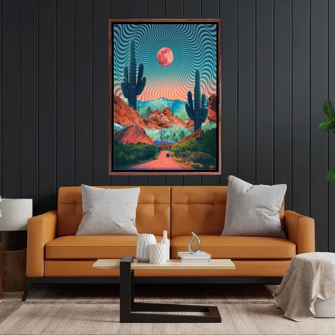 Southwest Desert Road With Giant Saguaro Cacti At Sunset Poster - Image 2