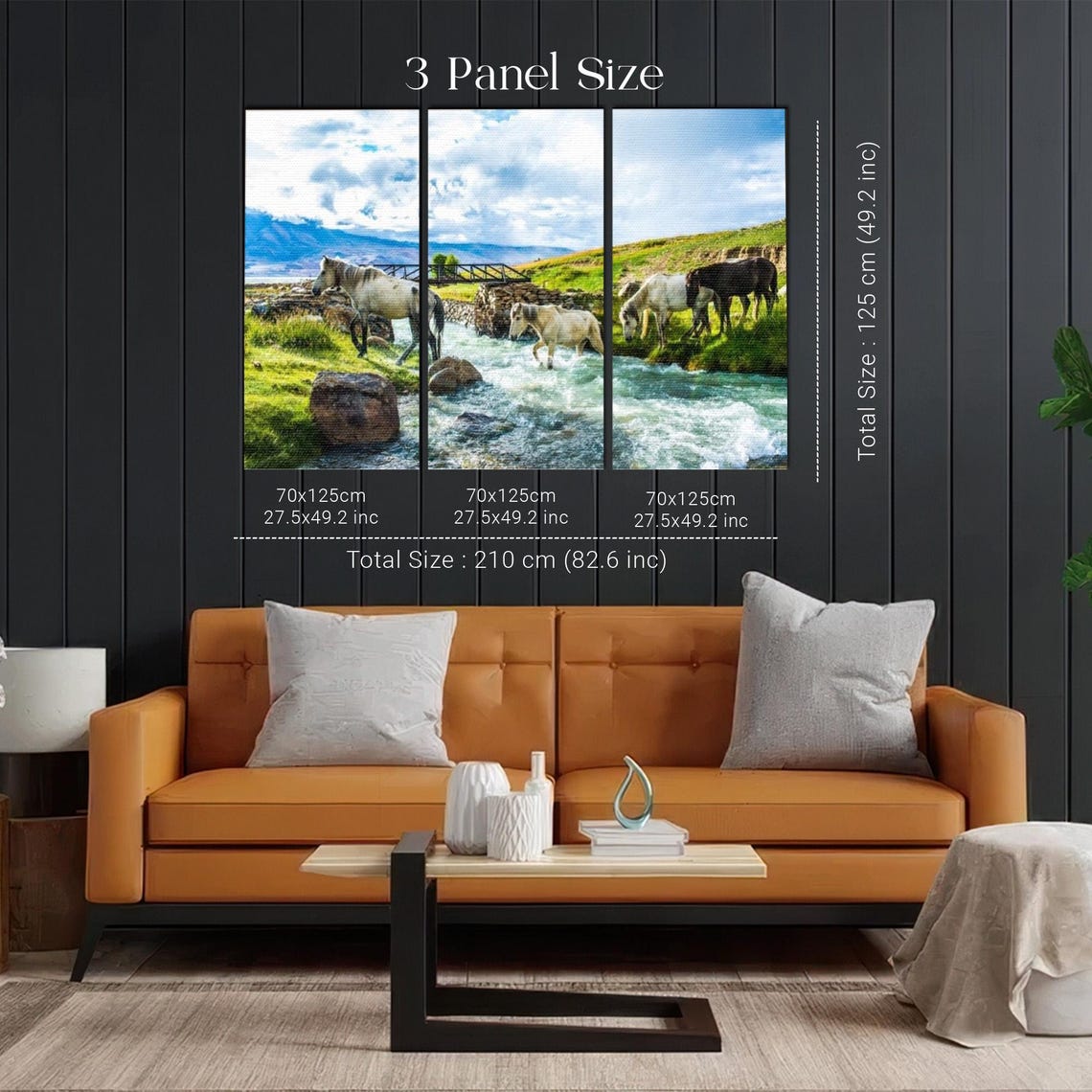 Wild Horses Crossing River In Green Mountain Valley Painting Poster - Image 2