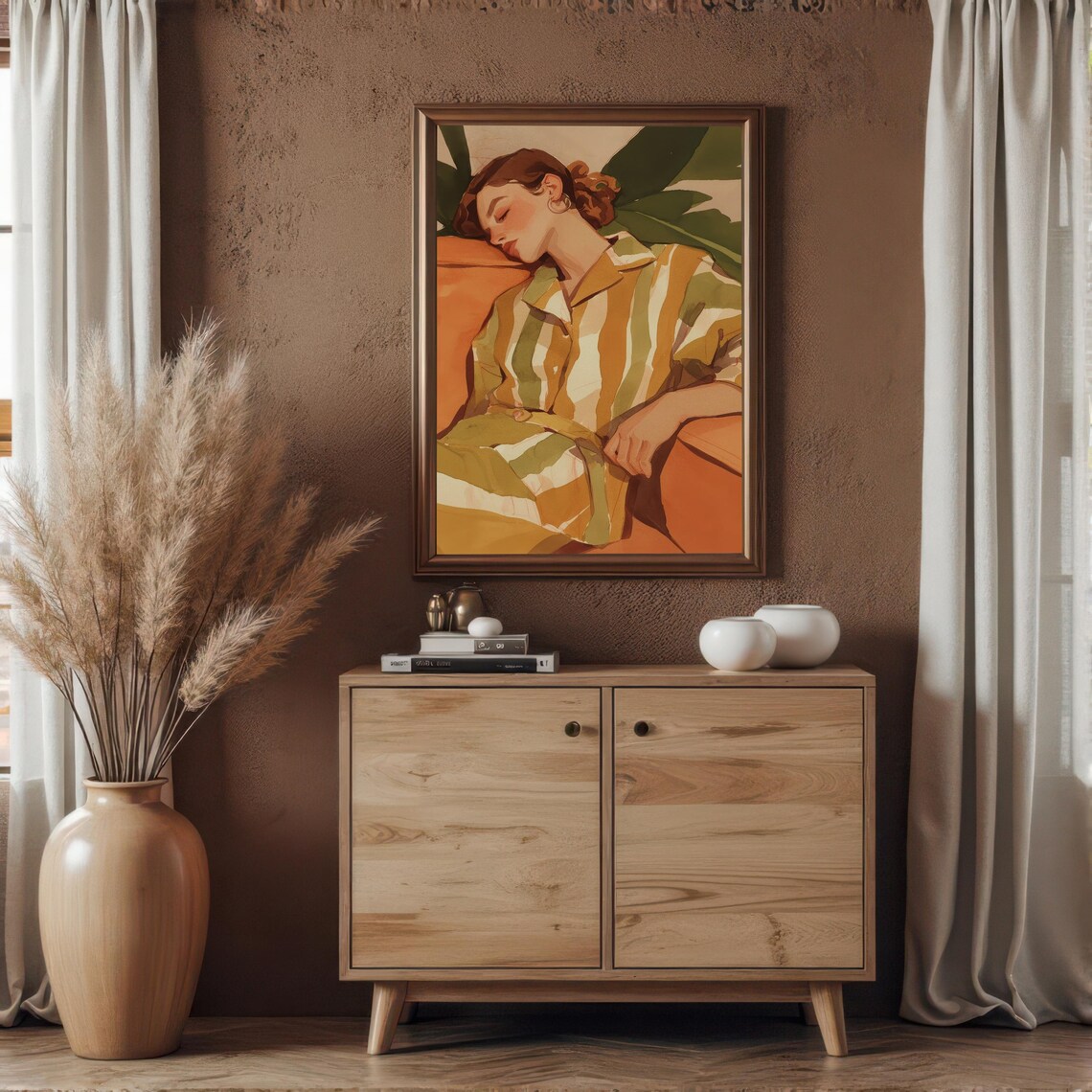 Relaxed Woman on Orange Couch, Contemporary Art - Image 6