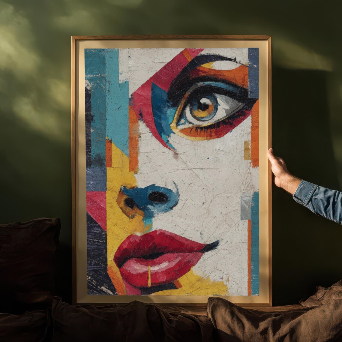Abstract Woman Face Art Modern Pop Colorful Female Portrait Wall Decor Expressive Contemporary