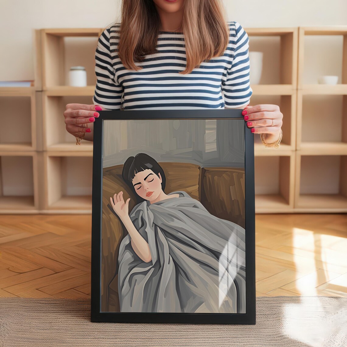 Sleeping Woman Cozy Illustration, Bedroom Wall Art - Image 2