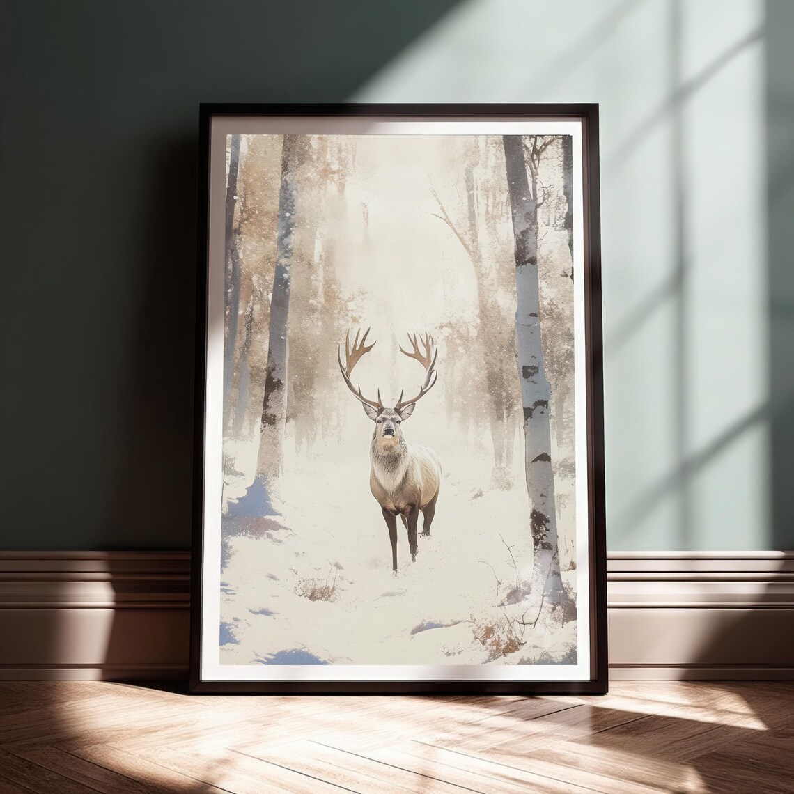 Majestic Deer Birch Forest Landscape Art Print