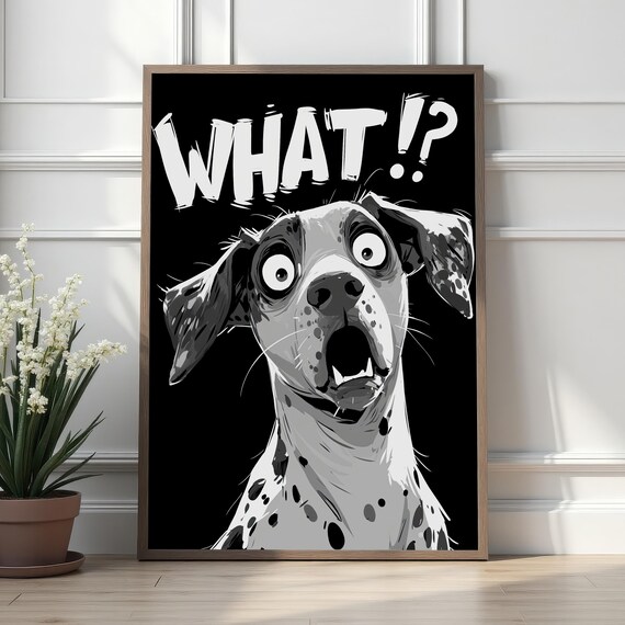 Funny Dalmatian Dog Art Print Humorous Pet Wall Decor Black And White Animal Portrait Shocked