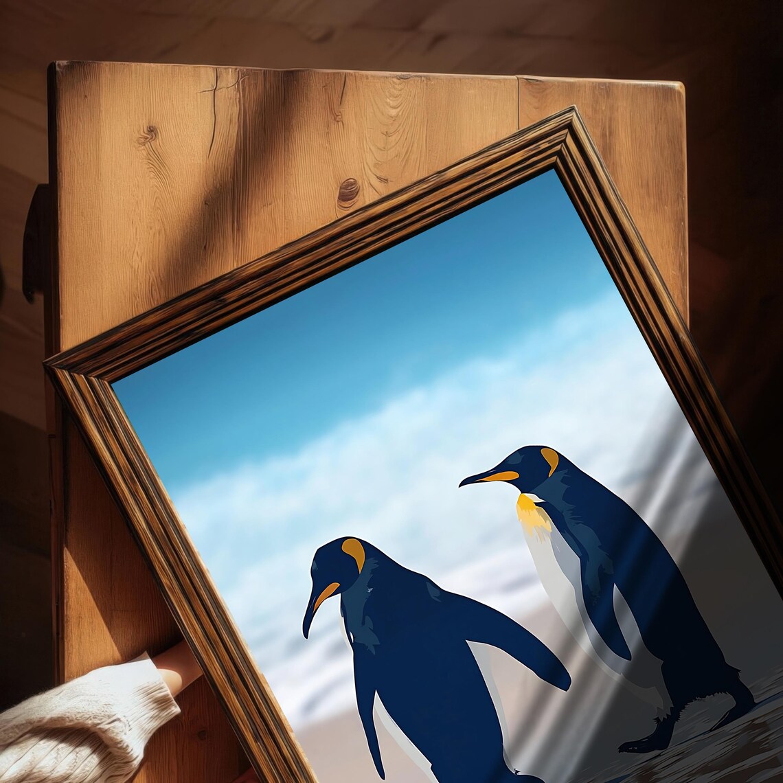 Walking Emperor Penguins, Minimalist Wildlife Illustration - Image 6