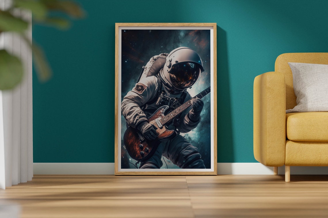 Astronaut Playing Electric Guitar in Nebula Starry Night Poster - Image 2
