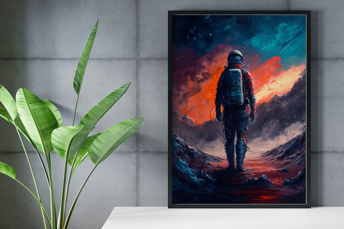 Bold Astronaut Alien Planet Sunset Horizon Cinematic Space Poster - Image 2