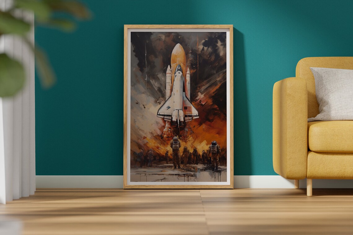 Space Shuttle Launch Painting Astronauts Watching Fiery Liftoff Poster - Image 2