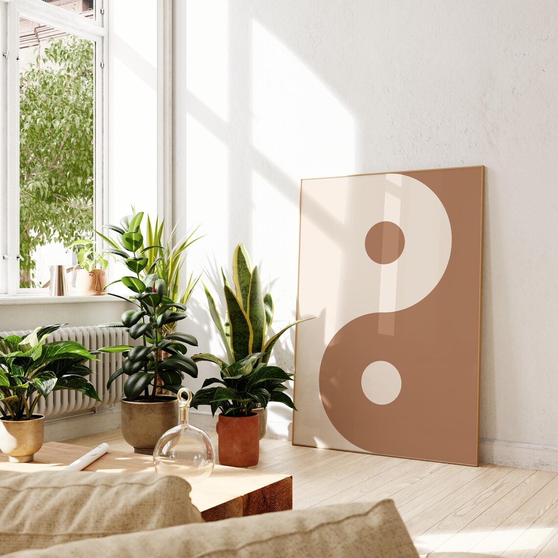 Yin Yang Brown Boho Retro Aesthetic Balance Symbol Art Poster - Image 3