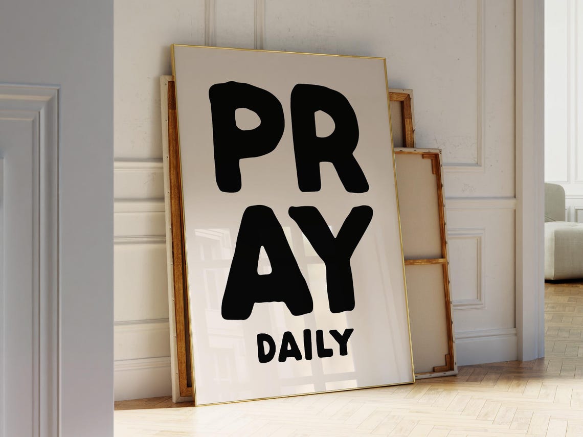 Pray Daily Bold Black Hand Lettered Christian Prayer Wall Poster