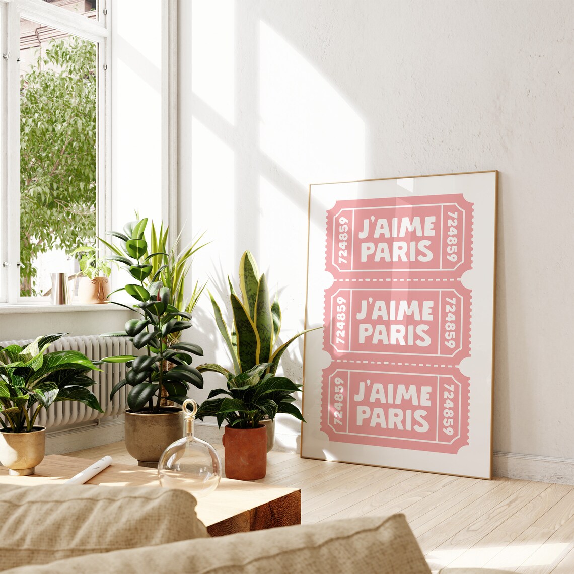 J'Aime Paris Pink Raffle Ticket Style French Love Quote Poster