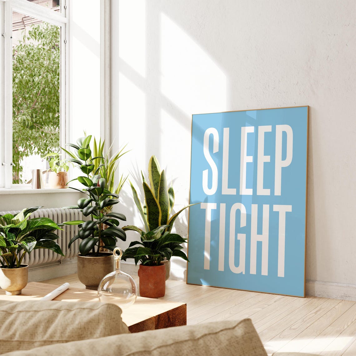 Sleep Tight Blue Quote Bedroom Cozy Restful Wall Decor Poster