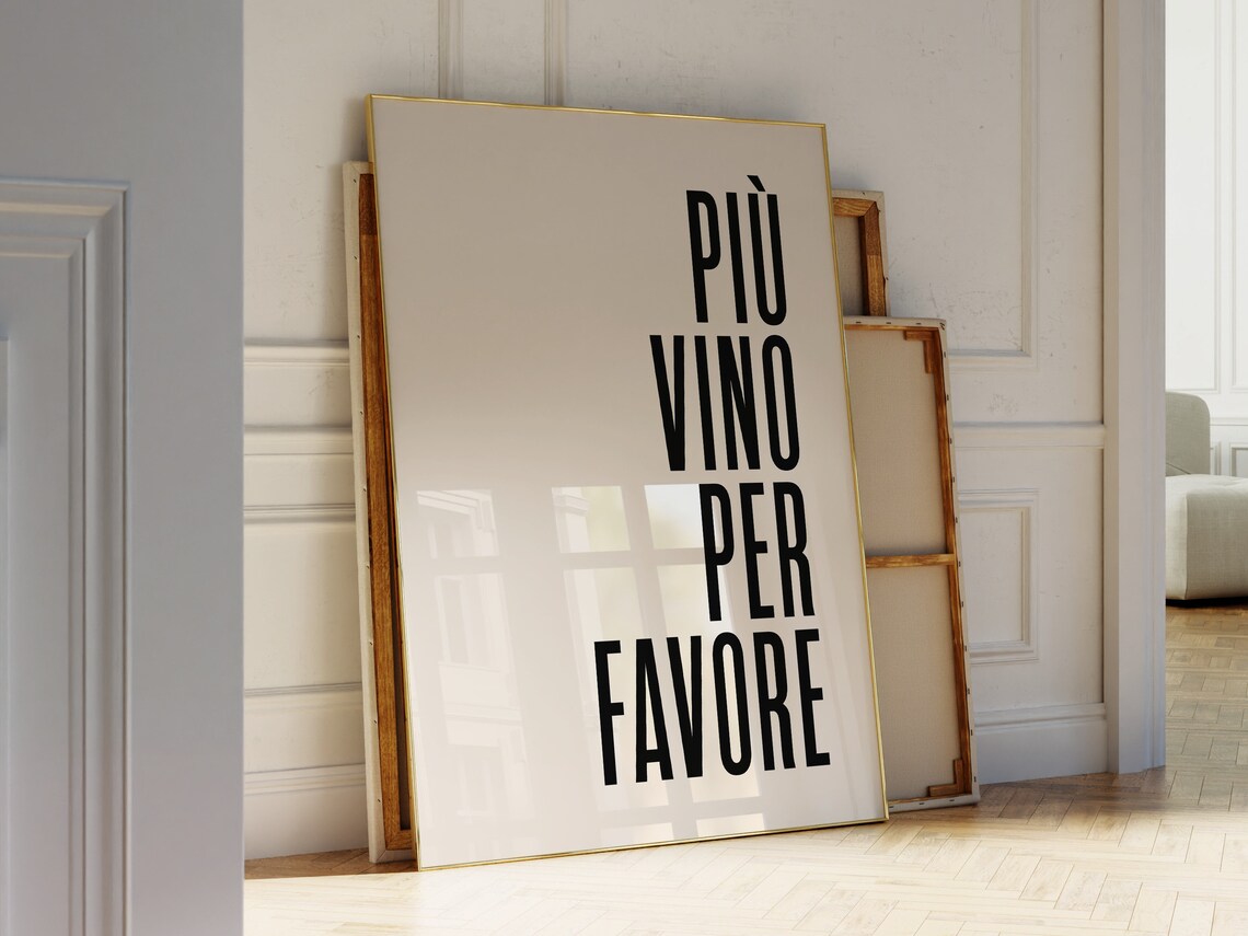 Più Vino Per Favore Black Italian Wine Quote Typography Poster - Image 2