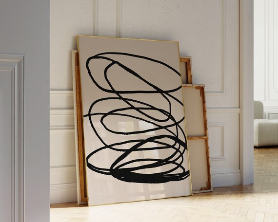 Abstract Line Drawing Wall Art Black And White Art Print Aesthetic Wall Art Neutral Lines Poster Modern Scandinavian Print