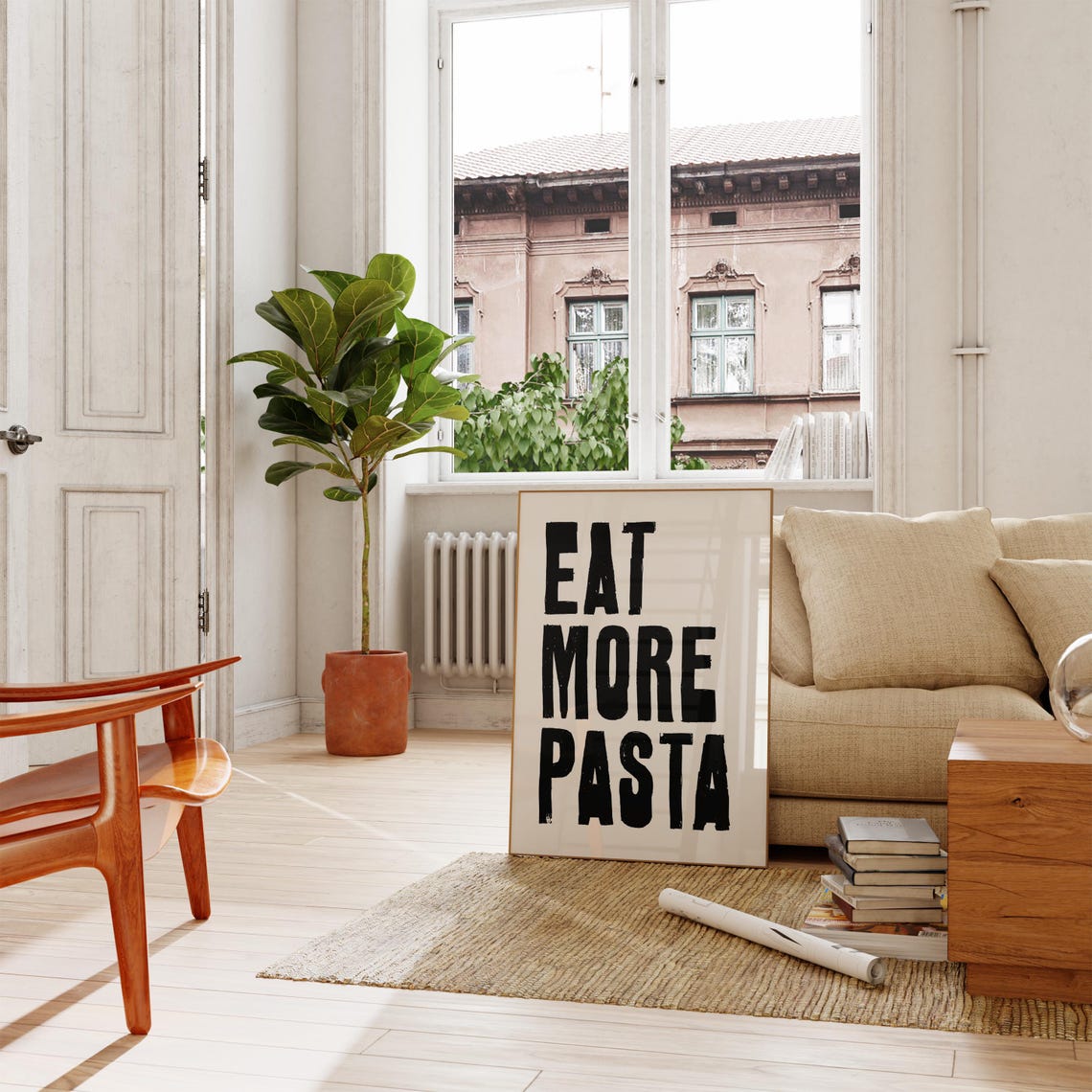 Eat More Pasta Black Bold Typography Minimalist Kitchen Wall Poster - Image 2