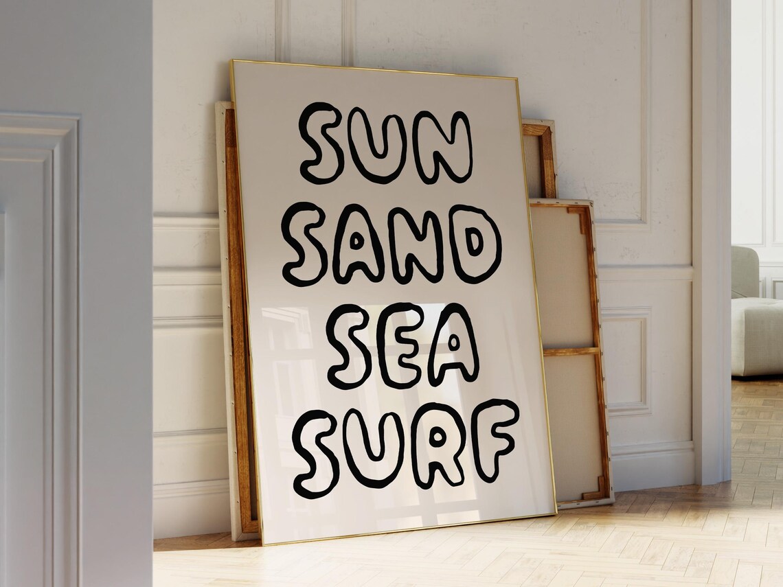 Sun Sand Sea Surf Bubble Letter Beach Vacation Quote Wall Poster - Image 3