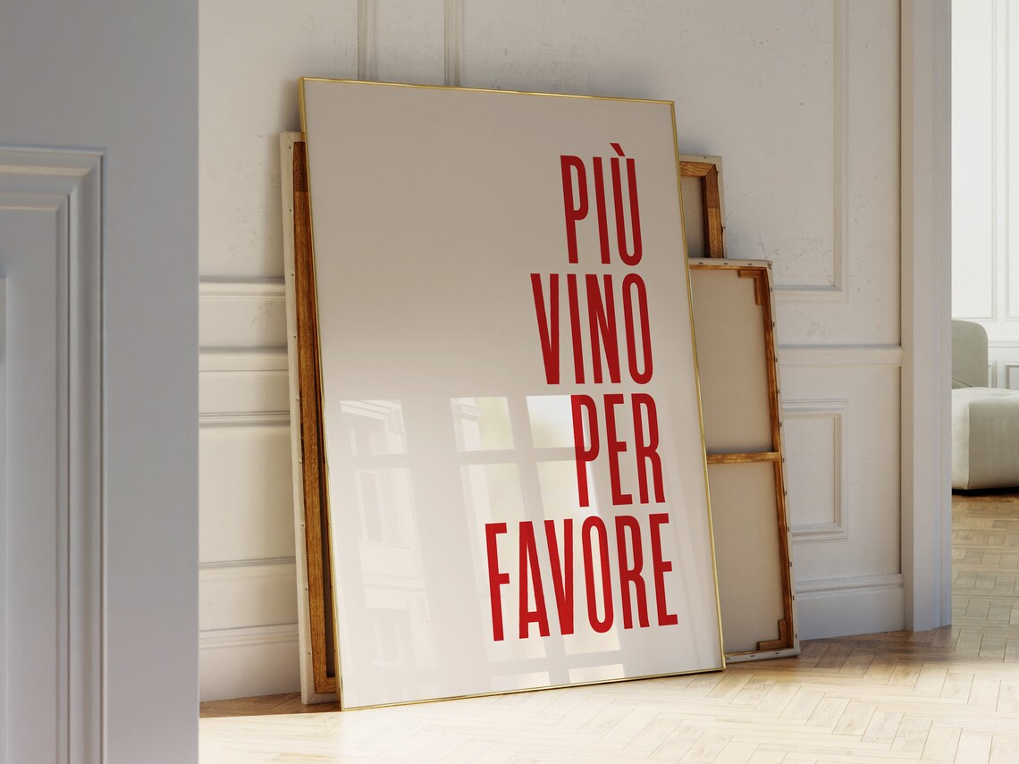 Più Vino Per Favore Red Italian Wine Quote Typography Poster - Image 2