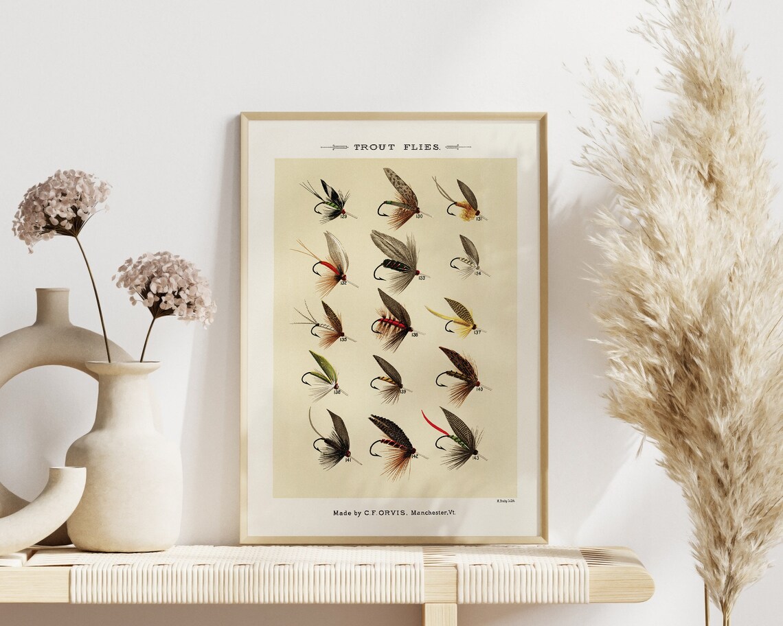 Trout Fishing Flies Wall Art Trout Fish Wall Decor Vintage Cabin Art Print Fishing Lure Poster Fisherman Gift Gift For Dad - Image 3