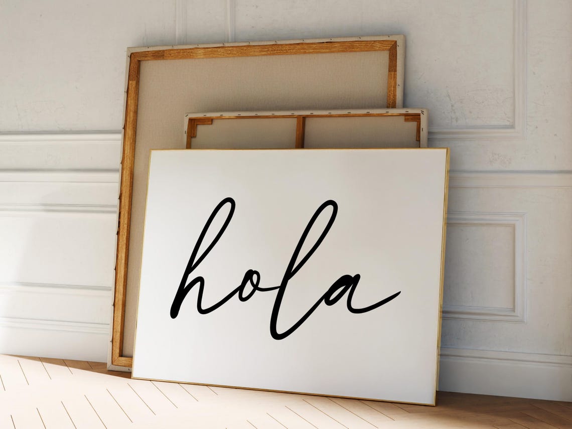 Hola Black Script Calligraphy Spanish Hello Welcome Entryway Poster - Image 2