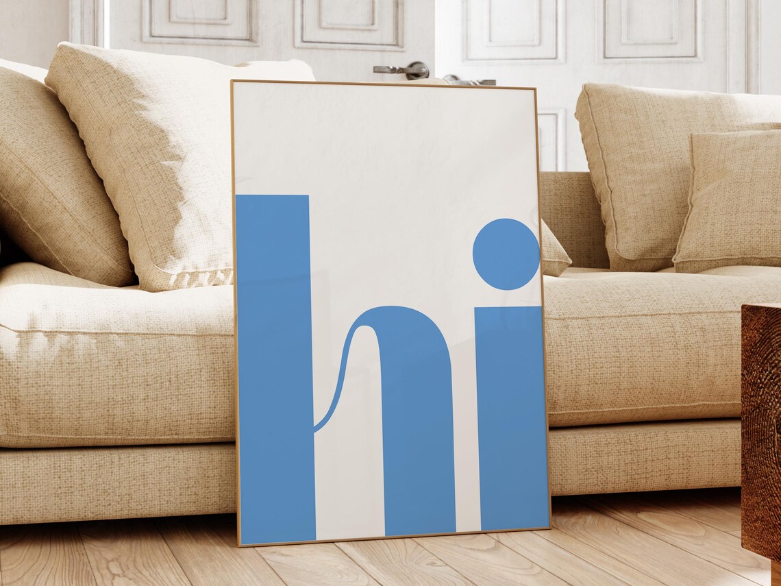Oversized Blue Hi Print Minimalist Entryway Welcome Wall Decor - Image 3