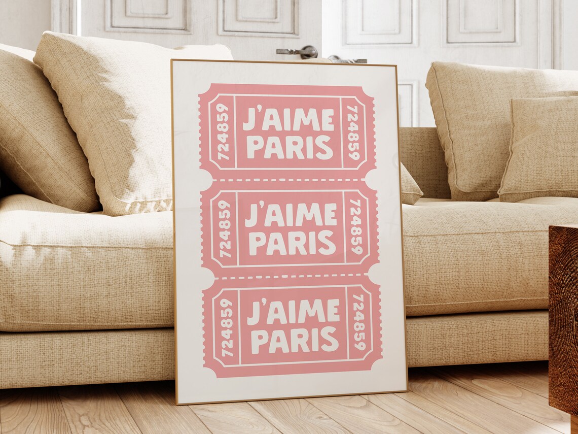 J'Aime Paris Pink Raffle Ticket Style French Love Quote Poster - Image 2