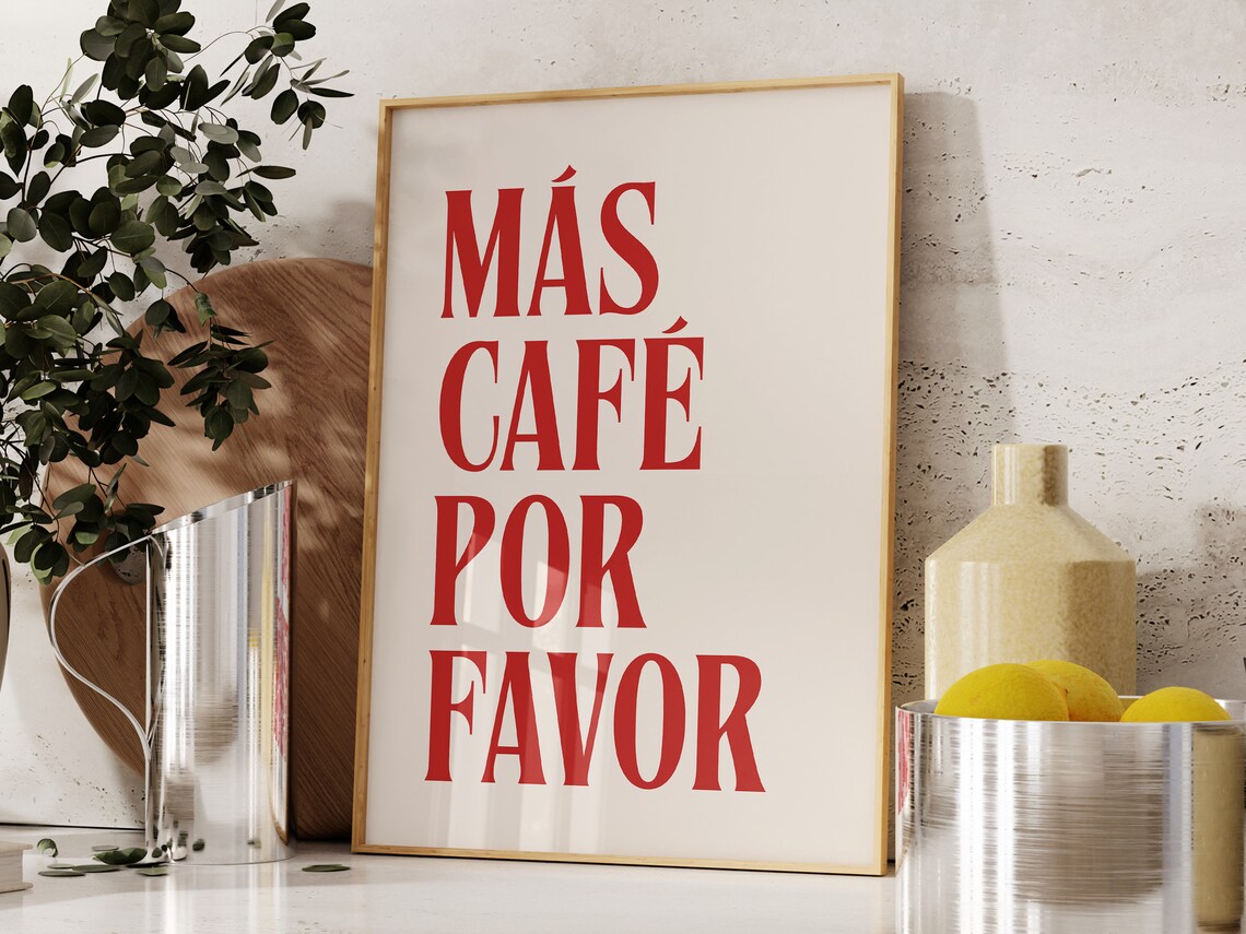 Bold Red Más Café Por Favor Spanish Coffee Quote Typography Poster - Image 3