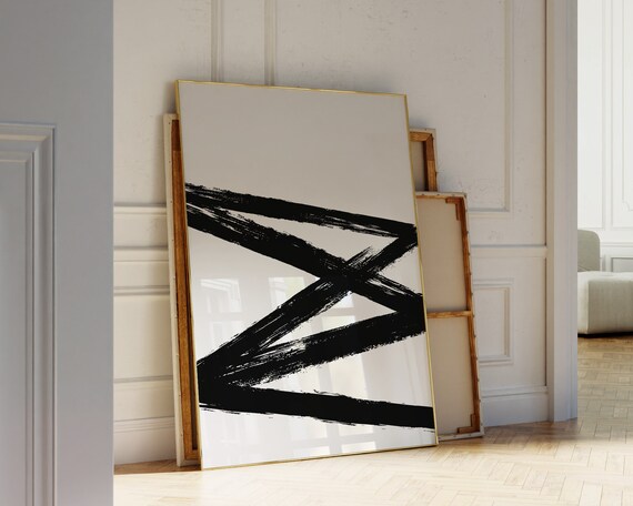 Brush Stroke Wall Art Black Abstract Art Print Neutral Minimal Wall Art Black And White Print Scandinavian Art Print