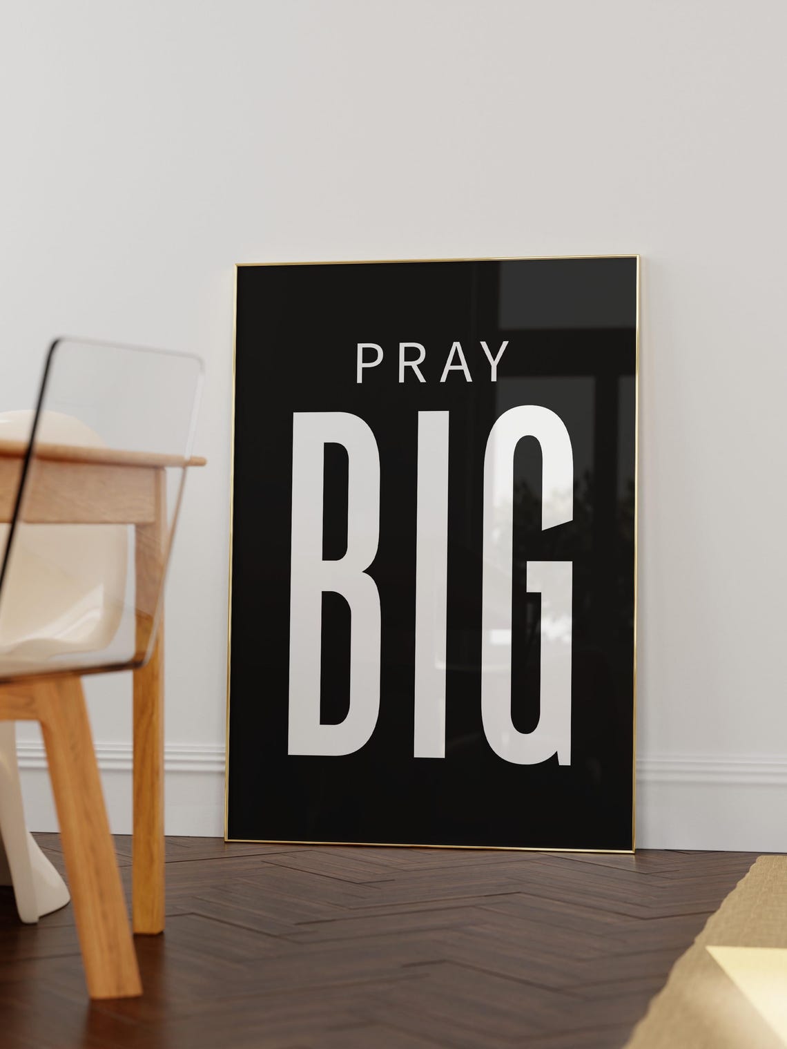 Pray Big Bold White Typography Black Background Christian Quote Poster