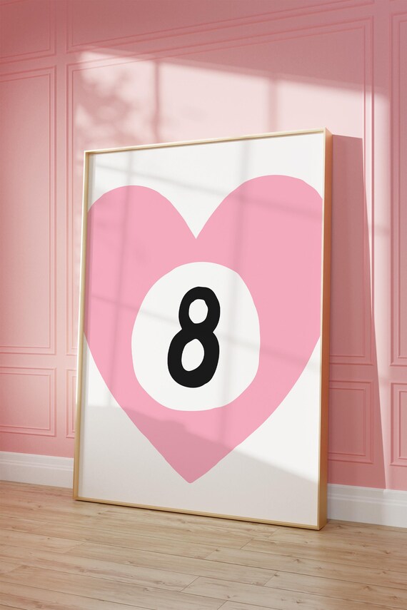 Pink Heart Eight Ball Lucky Retro Pool Hall Game Room Poster