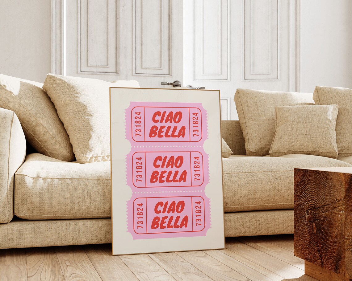Ciao Bella Pink Vintage Ticket Stub Italian Retro Travel Poster - Image 2