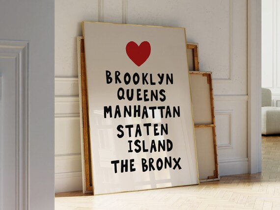New York City Art Print New York Neighborhoods Wall Art Aesthetic New York Print Cute Nyc Print New York Boroughs Poster