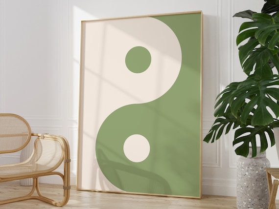 Sage Green Yin Yang Symbol Minimalist Boho Zen Wall Decor Poster