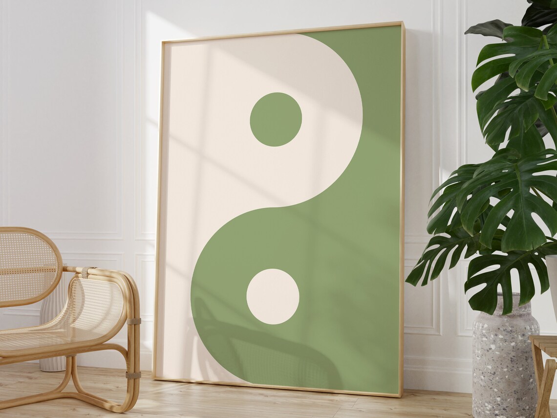 Sage Green Yin Yang Symbol Minimalist Boho Zen Wall Decor Poster