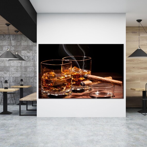 Whiskey Glasses Cigars Dark Vintage Bar Speakeasy Man Cave Poster