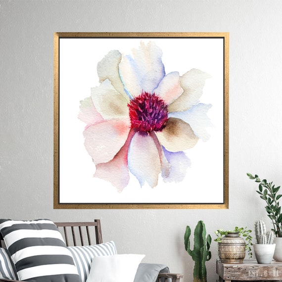 Abstract Printed Watercolor Painting Print Canvas Gift For Him White Flower Art Floral 3d Room Decor