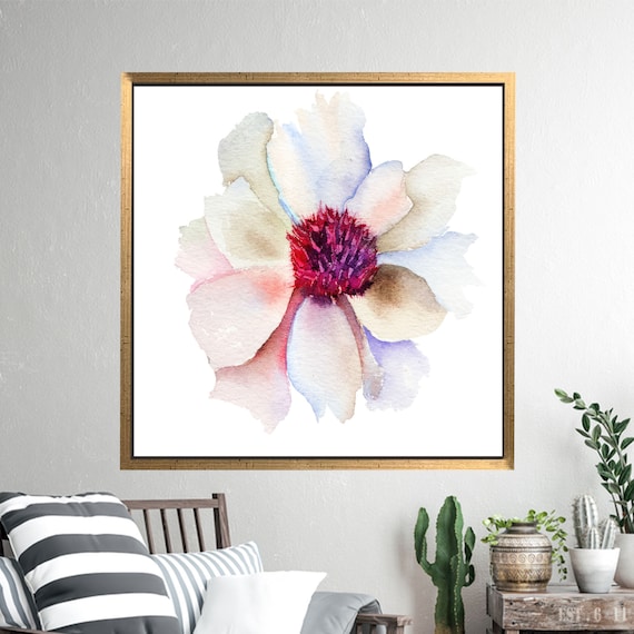 White Watercolor Peony Flower with Magenta Center Elegant Art Poster