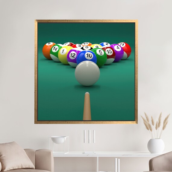 Billiard Break Cue Rack of Pool Balls on Green Felt Office Game Poster
