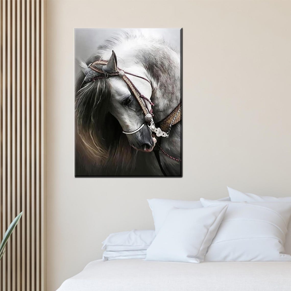 White Horse with Ornate Bridle Elegant Equine Portrait Poster
