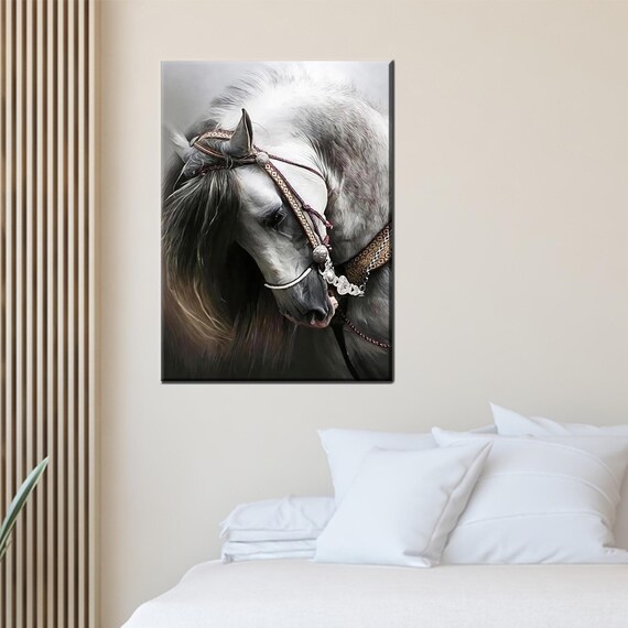 White Horse with Ornate Bridle Elegant Equine Portrait Poster