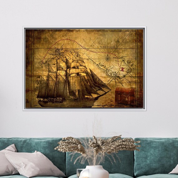 Pirates 3d Canvas Map Artwork Gift For Her Old Wall Art Treasure Prints
