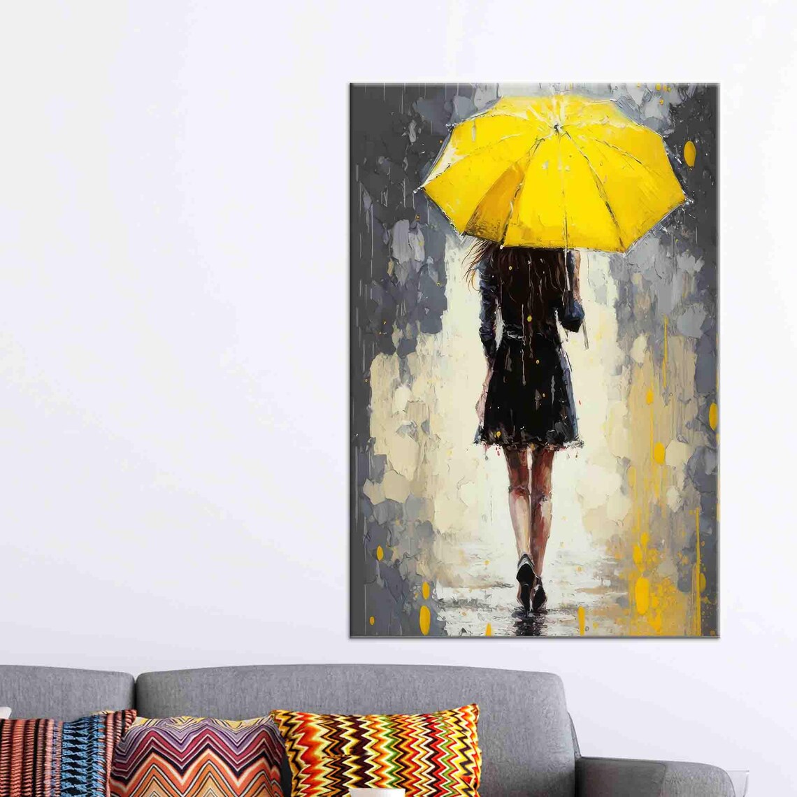 Girl Room Wall Art, Woman With Yellow Umbrella