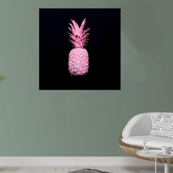 Pink Pineapple on Black Background Modern Fruit Photo Poster