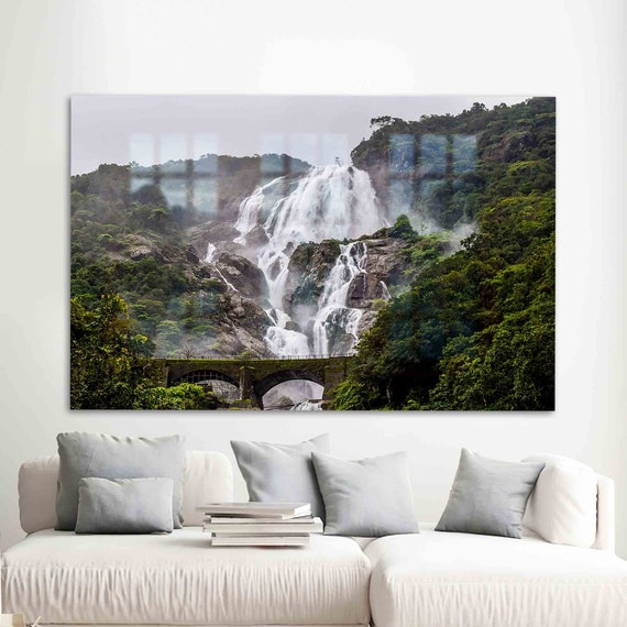 Tempered Glass Wall Art Decor Nature Landscape Water Waterfall